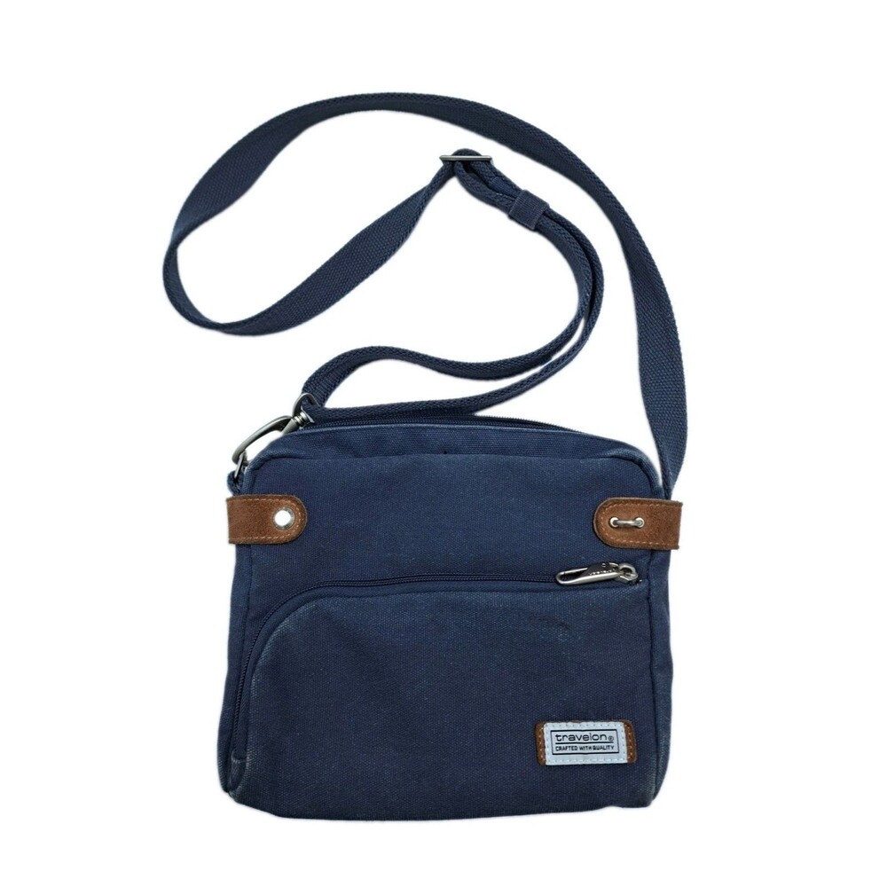 Travelon Anti-Theft Heritage RFID Blocking Crossbody Bag Blue Purse Travel Denim